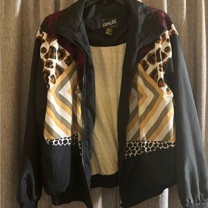 Arcee Black Bomber Jacket with Multicolor Animal & Chevron Accents